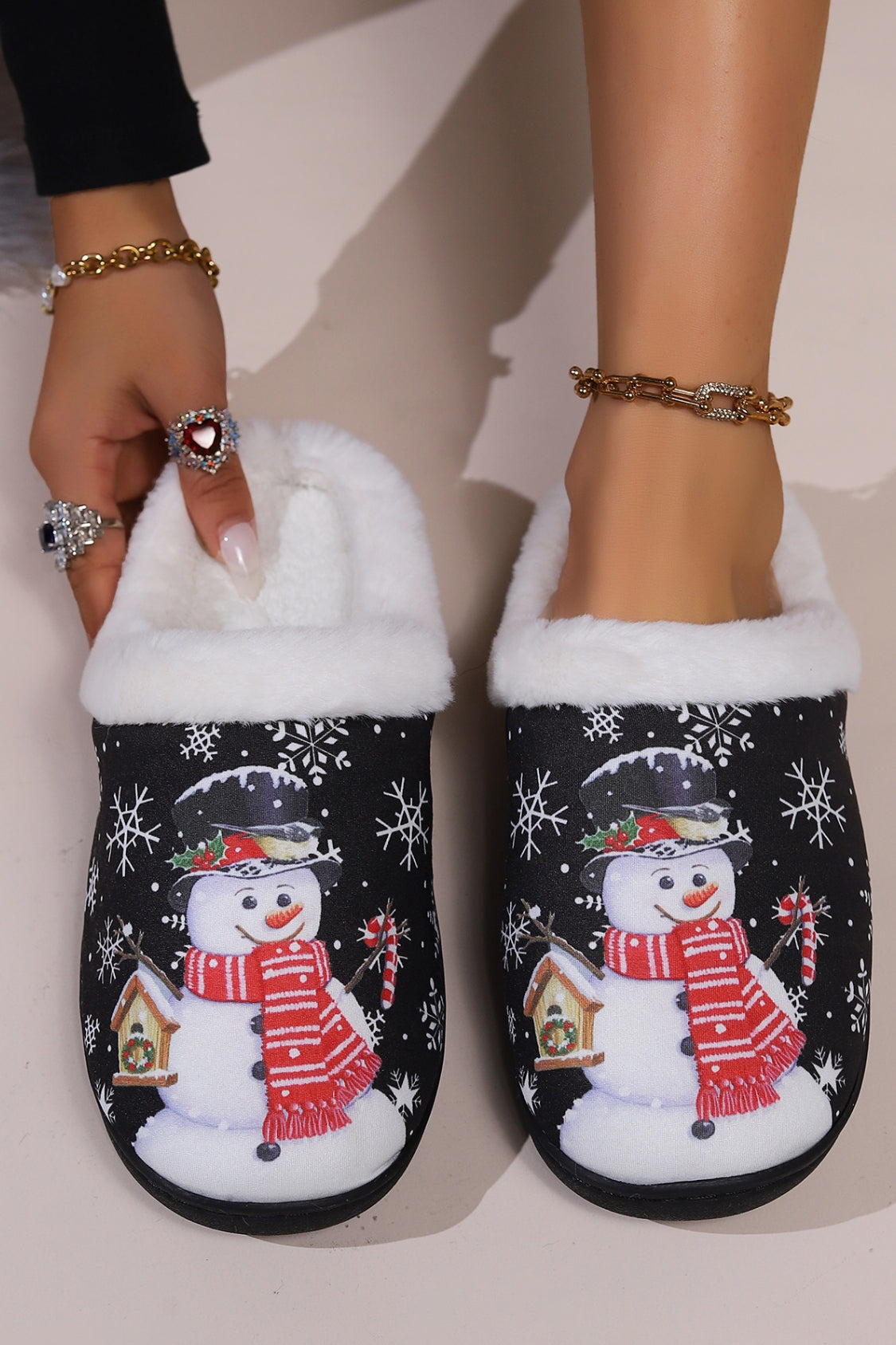 Snowman Round Toe Faux Fur Slippers 2668south