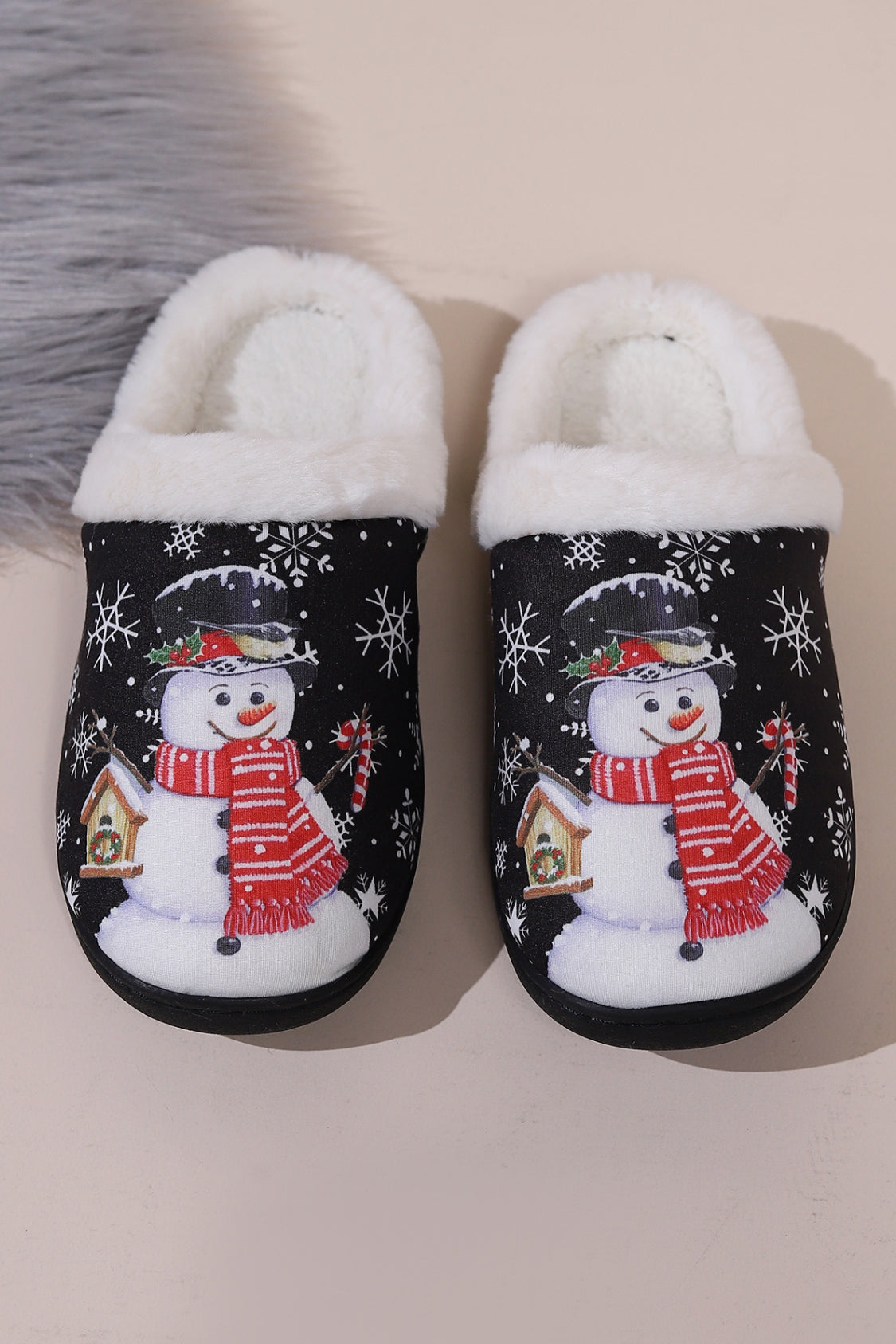 Snowman Round Toe Faux Fur Slippers 2668south