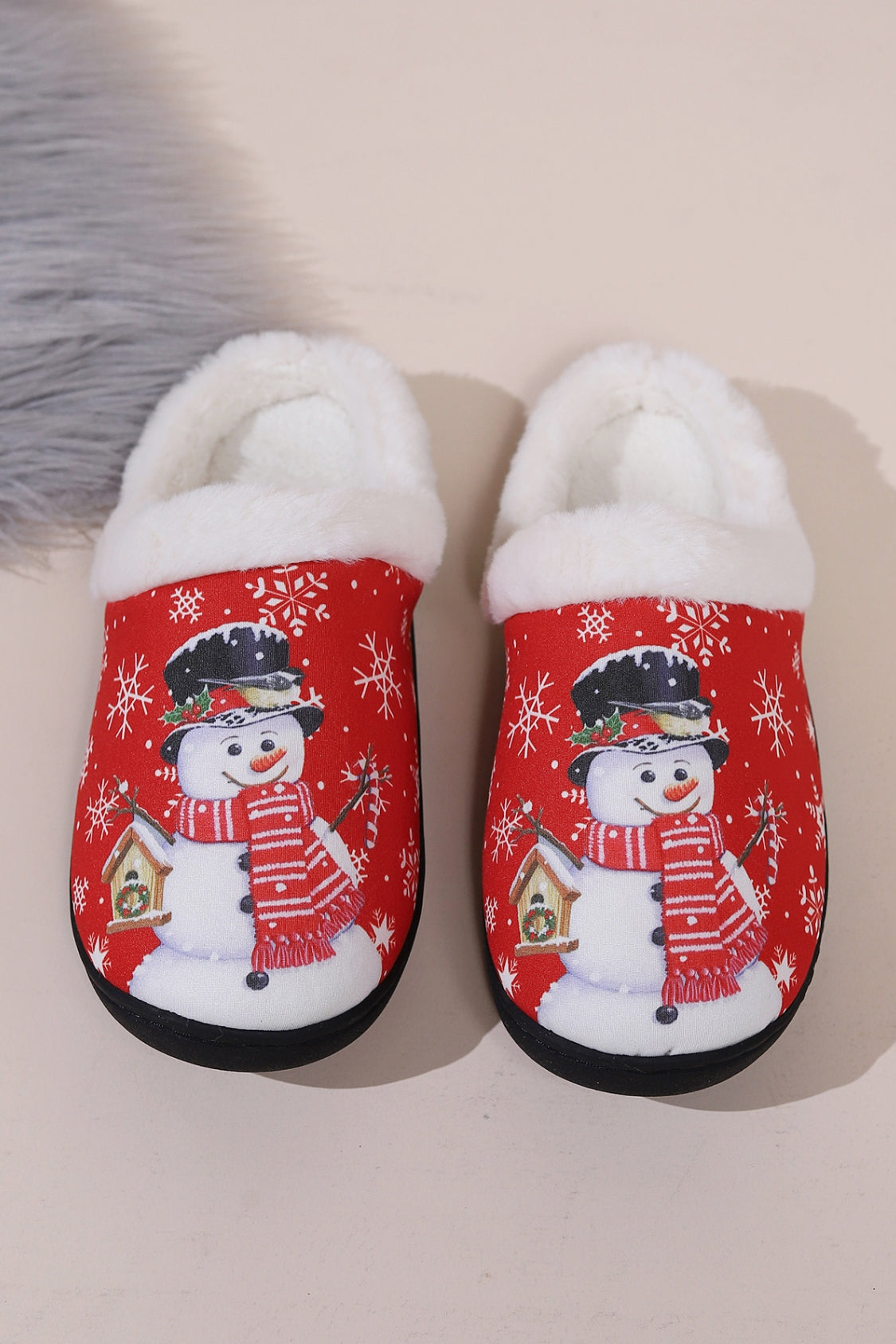 Snowman Round Toe Faux Fur Slippers 2668south