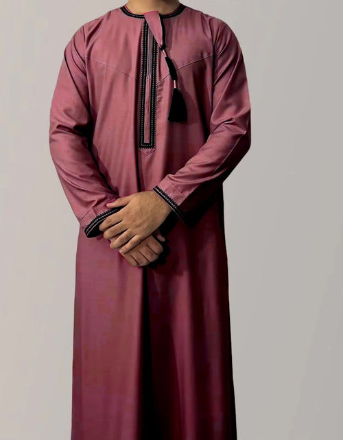 Load image into Gallery viewer, Solid Color Round Neck Embroidered Thick Tassel Men&#39;s Long Sleeve Robe 2668south
