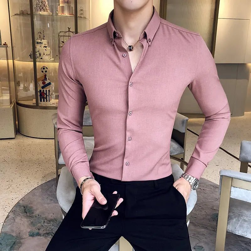 Solid Color Shirt British Yupi Gentleman Style Youth Long Sleeve Shirt 2668south