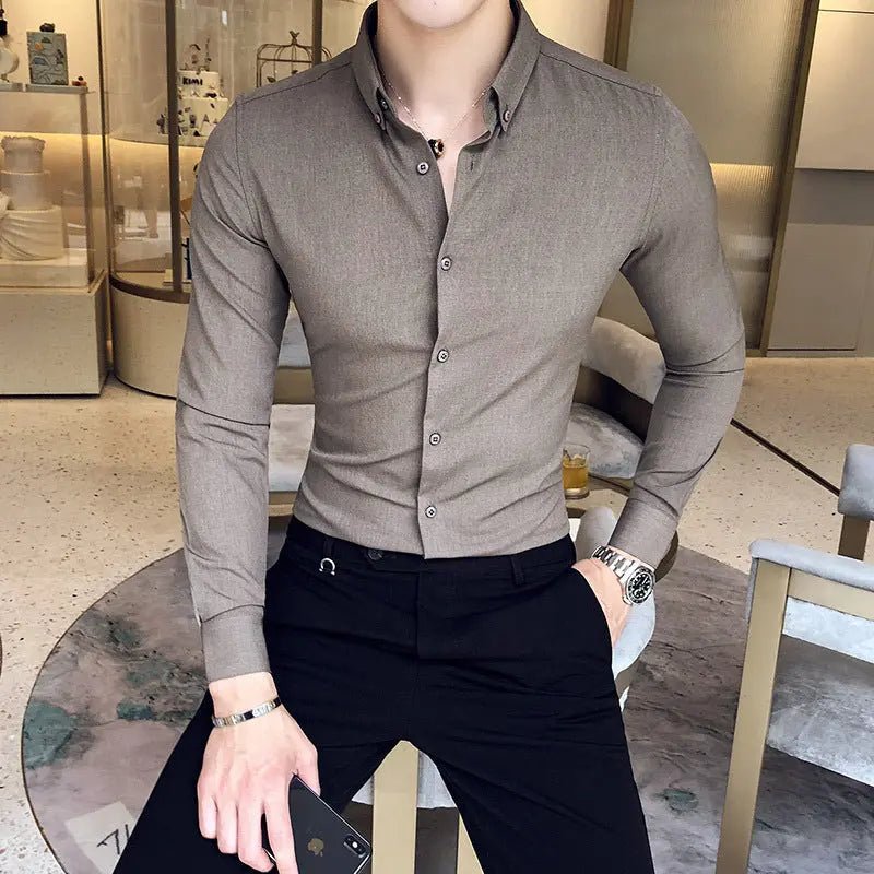 Solid Color Shirt British Yupi Gentleman Style Youth Long Sleeve Shirt 2668south