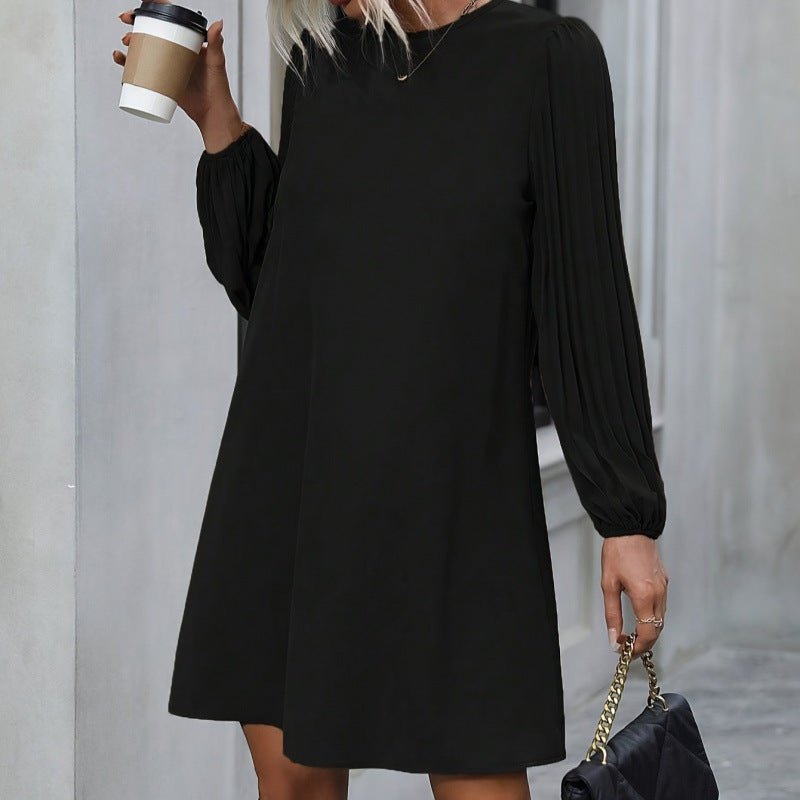 Solid Color Simple Round-neck Long-sleeved Dress 2668south