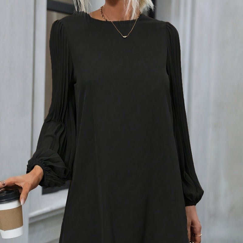 Solid Color Simple Round-neck Long-sleeved Dress 2668south