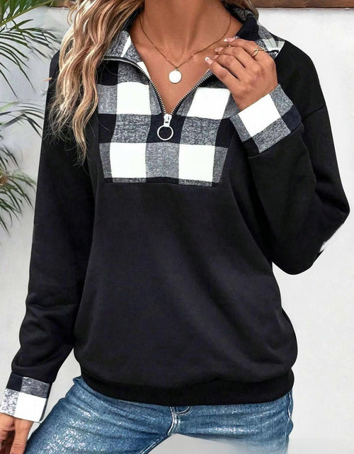 Load image into Gallery viewer, Spring And Autumn Women&#39;s Color Matching Zipper Collar Sweater 2668south
