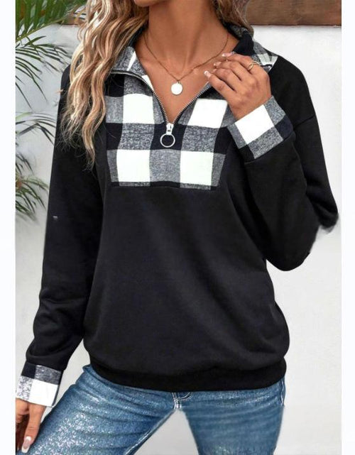 Load image into Gallery viewer, Spring And Autumn Women&#39;s Color Matching Zipper Collar Sweater 2668south
