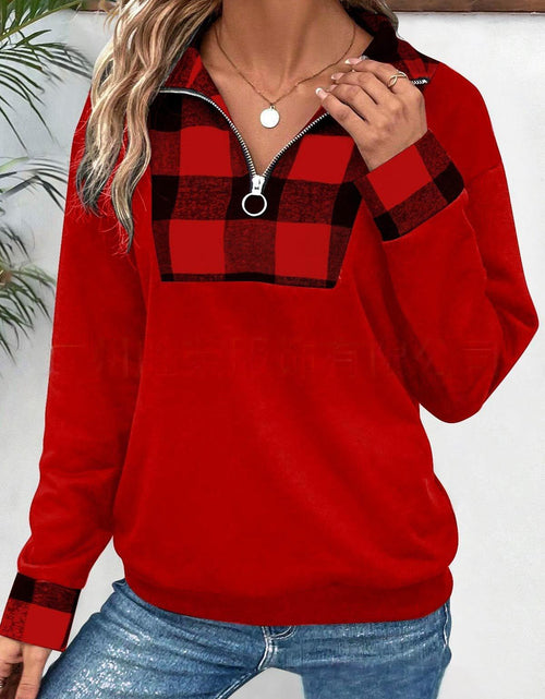 Load image into Gallery viewer, Spring And Autumn Women&#39;s Color Matching Zipper Collar Sweater 2668south
