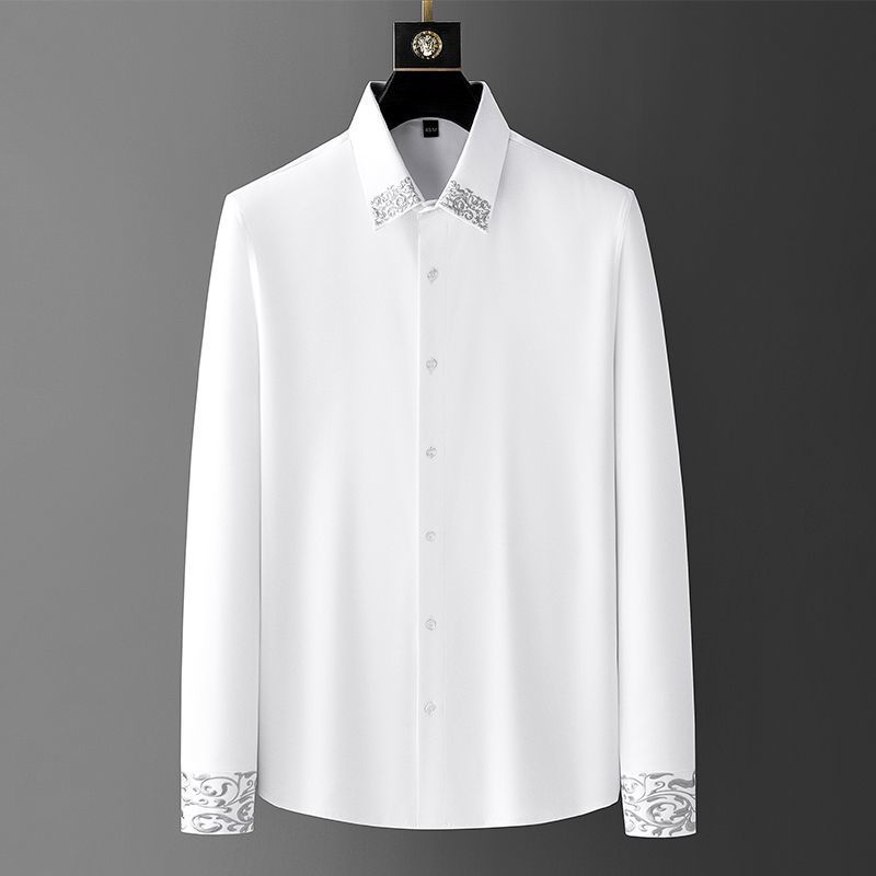 Spring Embroidered Neckline Loose Oversized Shirt Men's Long Sleeve 2668south