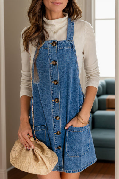 Square Neck Wide Strap Denim Overall Dress 2668south