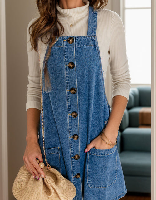 Load image into Gallery viewer, Square Neck Wide Strap Denim Overall Dress 2668south
