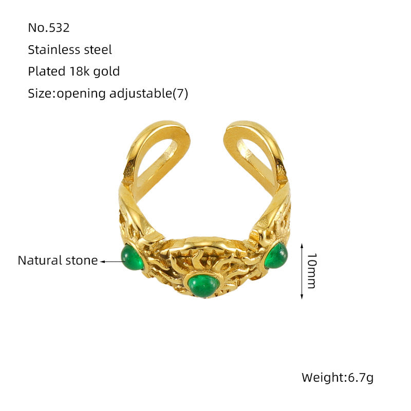 Stainless Steel Inlaid Malachite Ring 2668south