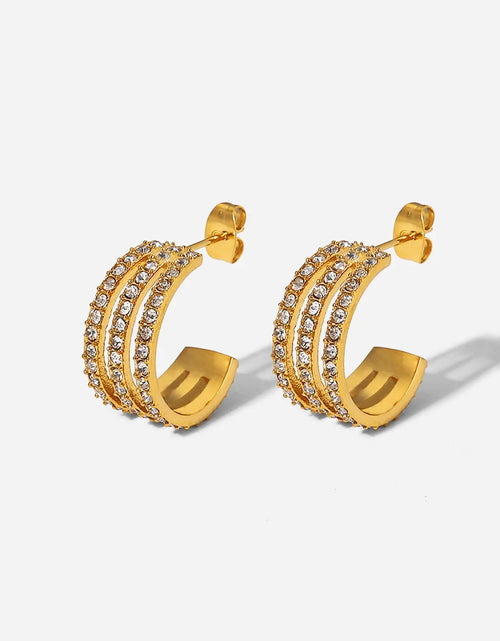 Load image into Gallery viewer, Stainless Steel Inlaid Zircon C-Hoop Earrings 2668south
