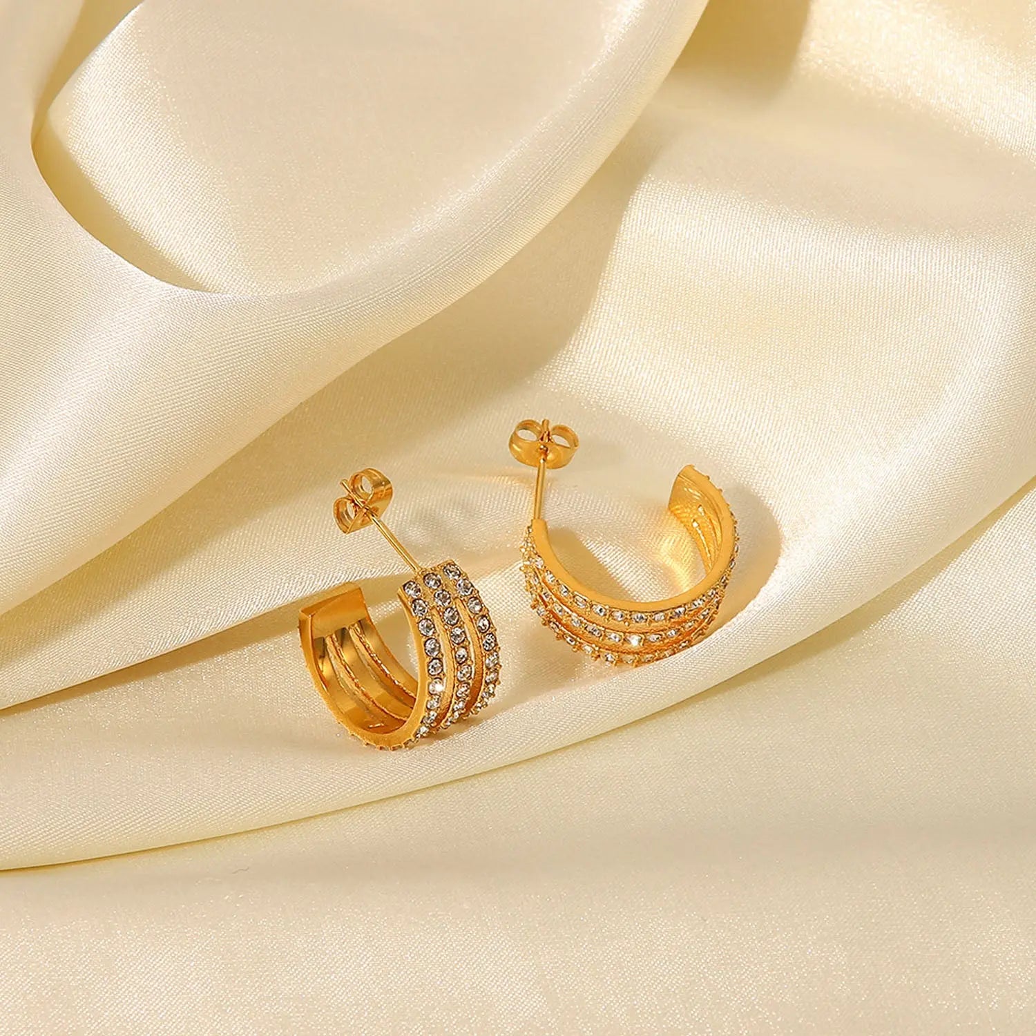 Stainless Steel Inlaid Zircon C-Hoop Earrings 2668south