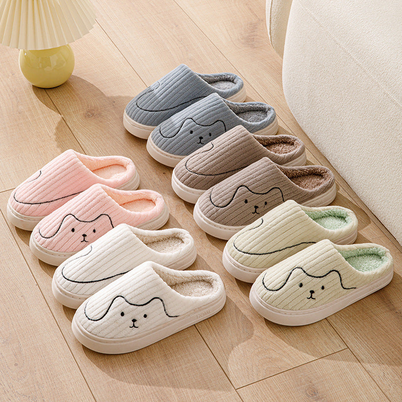 Striped Cat Slippers Indoor Couple Non-slip Floor Bedroom Slipper Winter Warm Plush House Shoes Women Men 2668south