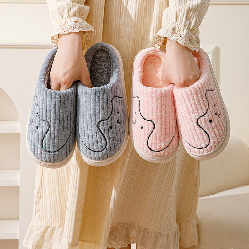 Striped Cat Slippers Indoor Couple Non-slip Floor Bedroom Slipper Winter Warm Plush House Shoes Women Men 2668south