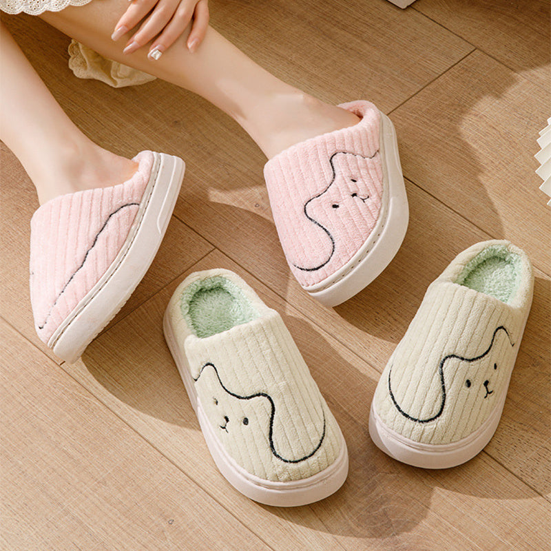 Striped Cat Slippers Indoor Couple Non-slip Floor Bedroom Slipper Winter Warm Plush House Shoes Women Men 2668south