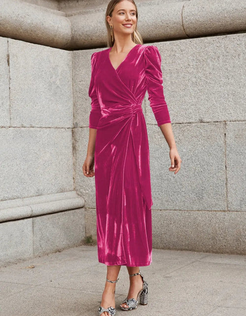 Load image into Gallery viewer, Surplice Puff Sleeve Midi Dress 2668south
