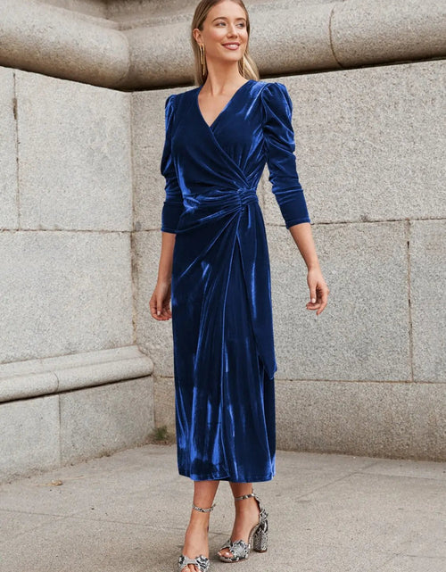 Load image into Gallery viewer, Surplice Puff Sleeve Midi Dress 2668south
