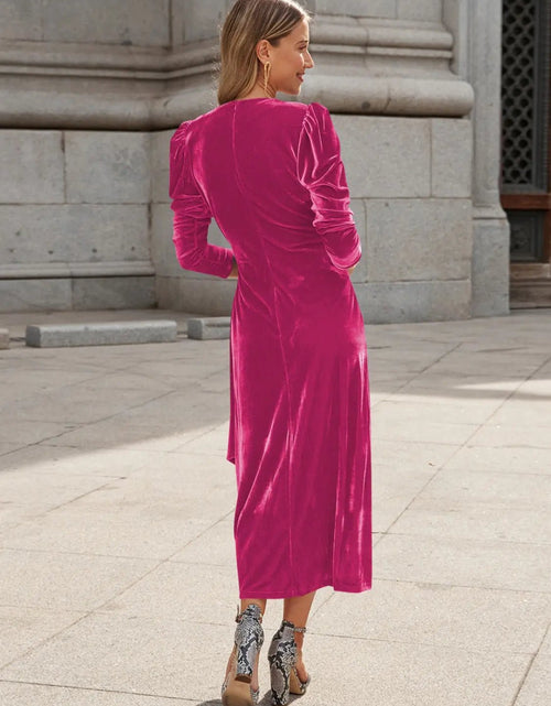 Load image into Gallery viewer, Surplice Puff Sleeve Midi Dress 2668south
