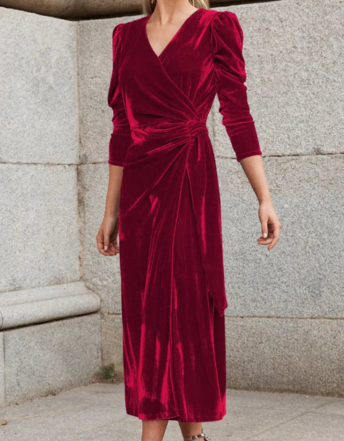 Load image into Gallery viewer, Surplice Puff Sleeve Midi Dress 2668south
