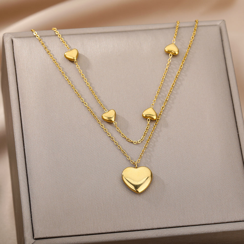 Sweet Love Pendant Necklace Temperament Double-layer Simple Design Clavicle Chain 2668south