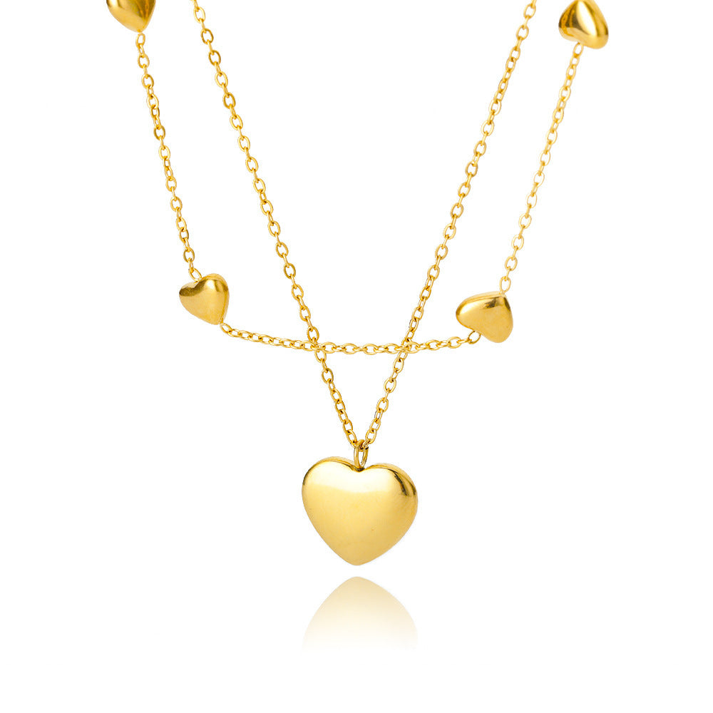 Sweet Love Pendant Necklace Temperament Double-layer Simple Design Clavicle Chain 2668south