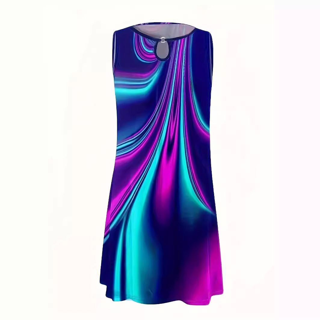 Temperament Commute Digital Printing Laser Metal Decorative Sleeveless Dress 2668south