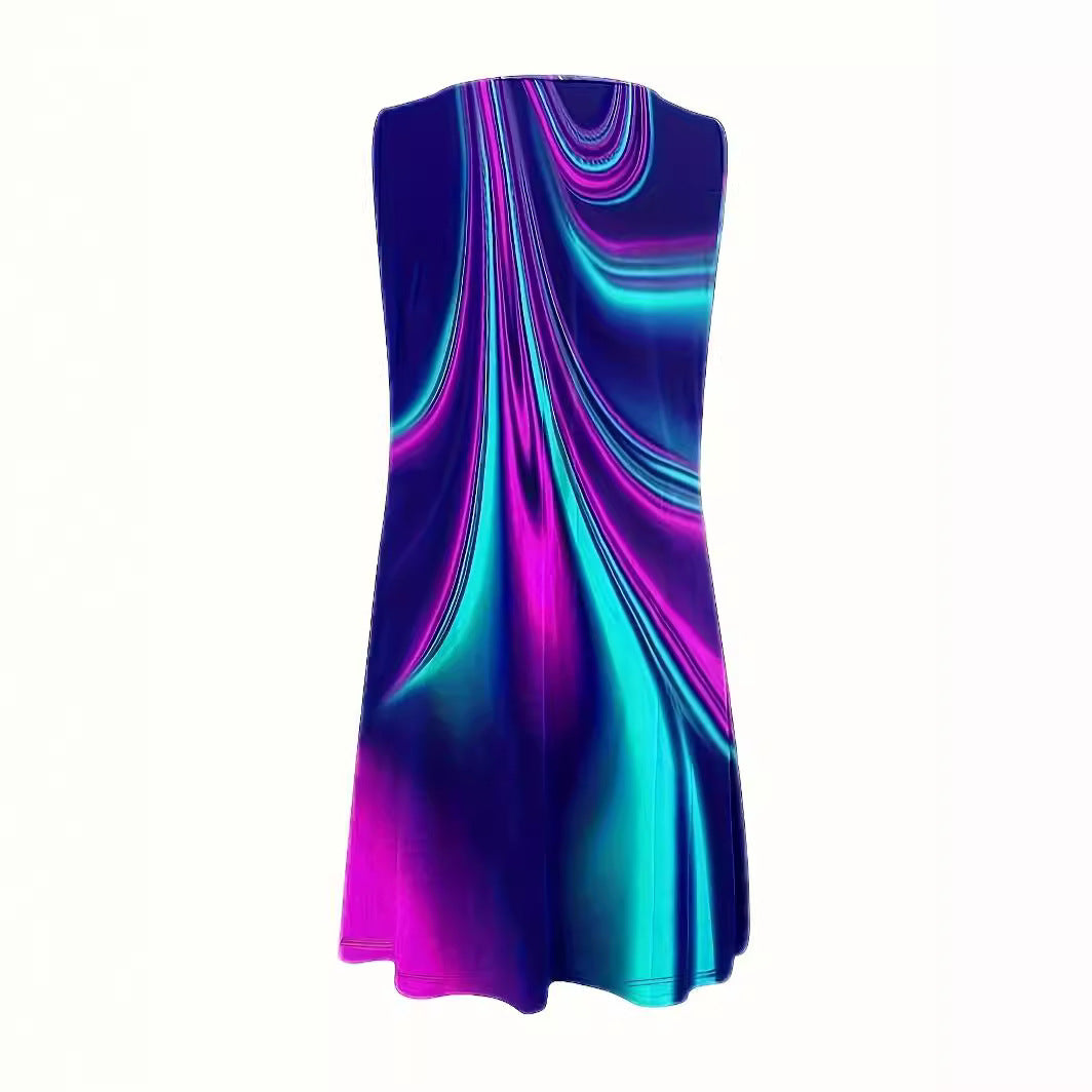 Temperament Commute Digital Printing Laser Metal Decorative Sleeveless Dress 2668south