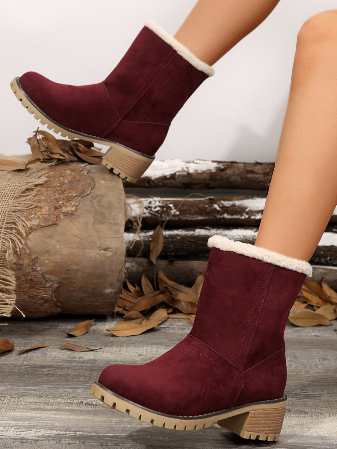 Thermal Fuzzy Block Heel Boots 2668south