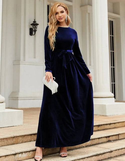 Load image into Gallery viewer, Tie Front Round Neck Long Sleeve Maxi Dress 2668south
