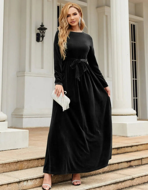 Load image into Gallery viewer, Tie Front Round Neck Long Sleeve Maxi Dress 2668south
