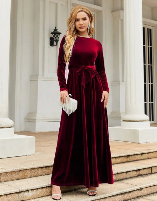 Load image into Gallery viewer, Tie Front Round Neck Long Sleeve Maxi Dress 2668south
