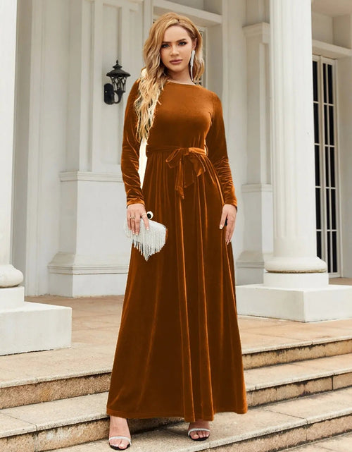 Load image into Gallery viewer, Tie Front Round Neck Long Sleeve Maxi Dress 2668south
