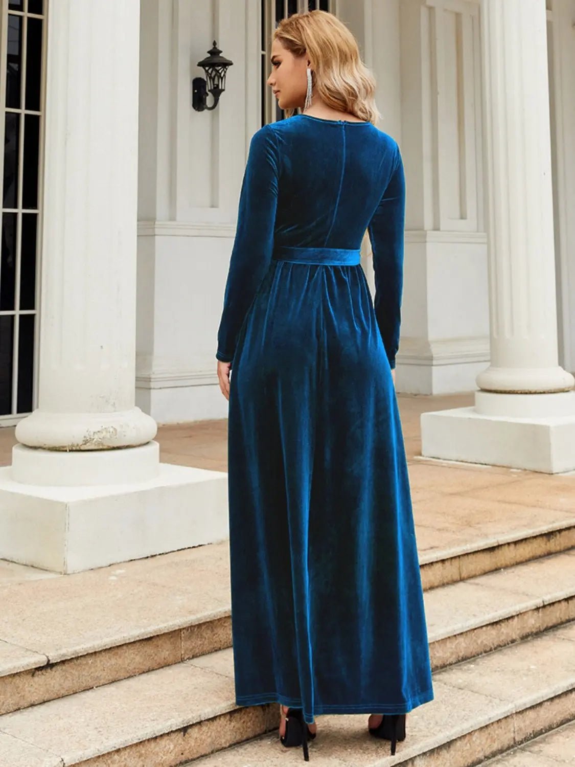 Tie Front Round Neck Long Sleeve Maxi Dress 2668south