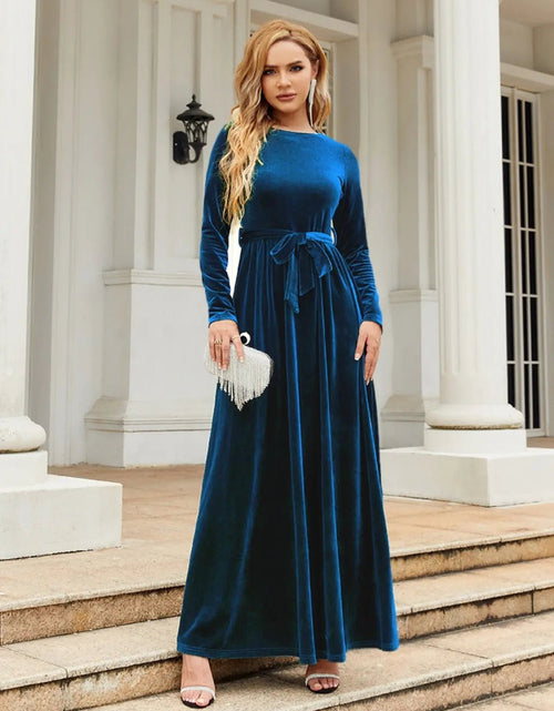 Load image into Gallery viewer, Tie Front Round Neck Long Sleeve Maxi Dress 2668south
