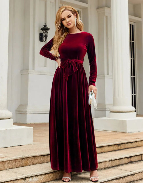 Load image into Gallery viewer, Tie Front Round Neck Long Sleeve Maxi Dress 2668south
