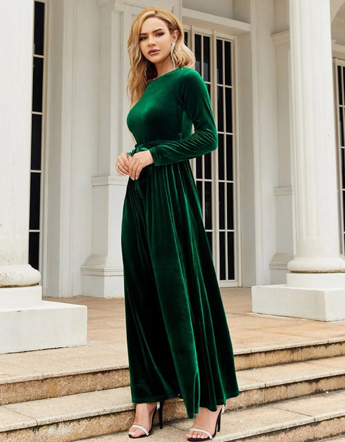 Load image into Gallery viewer, Tie Front Round Neck Long Sleeve Maxi Dress 2668south
