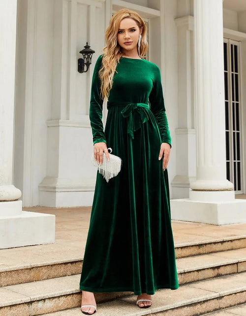 Load image into Gallery viewer, Tie Front Round Neck Long Sleeve Maxi Dress 2668south
