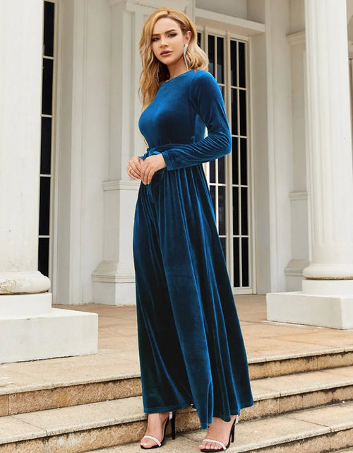 Load image into Gallery viewer, Tie Front Round Neck Long Sleeve Maxi Dress 2668south
