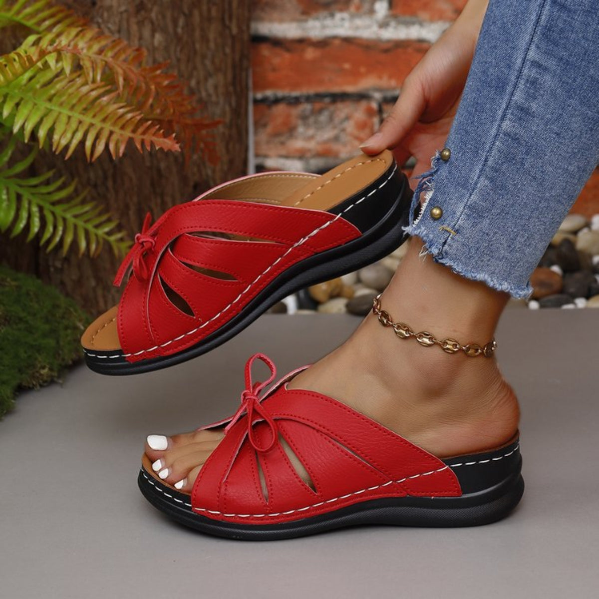 Tied Open Toe Low Heel Sandals 2668south