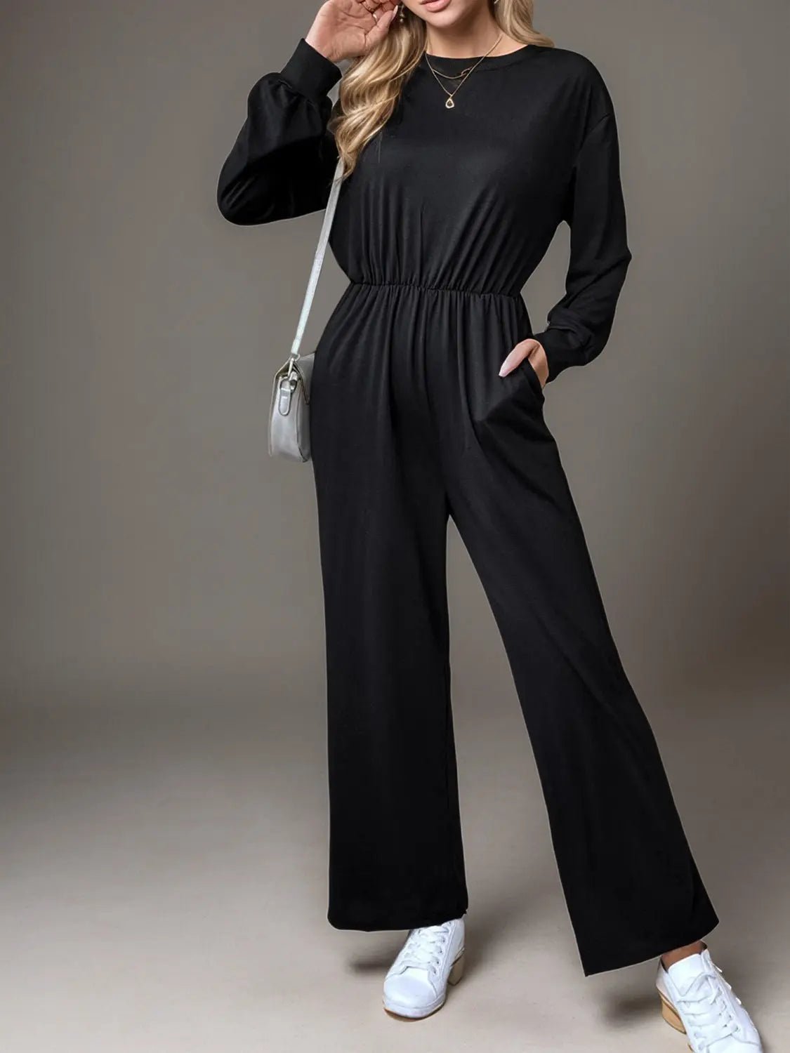 Tied Round Neck Wide Leg Jumpsuit 2668south