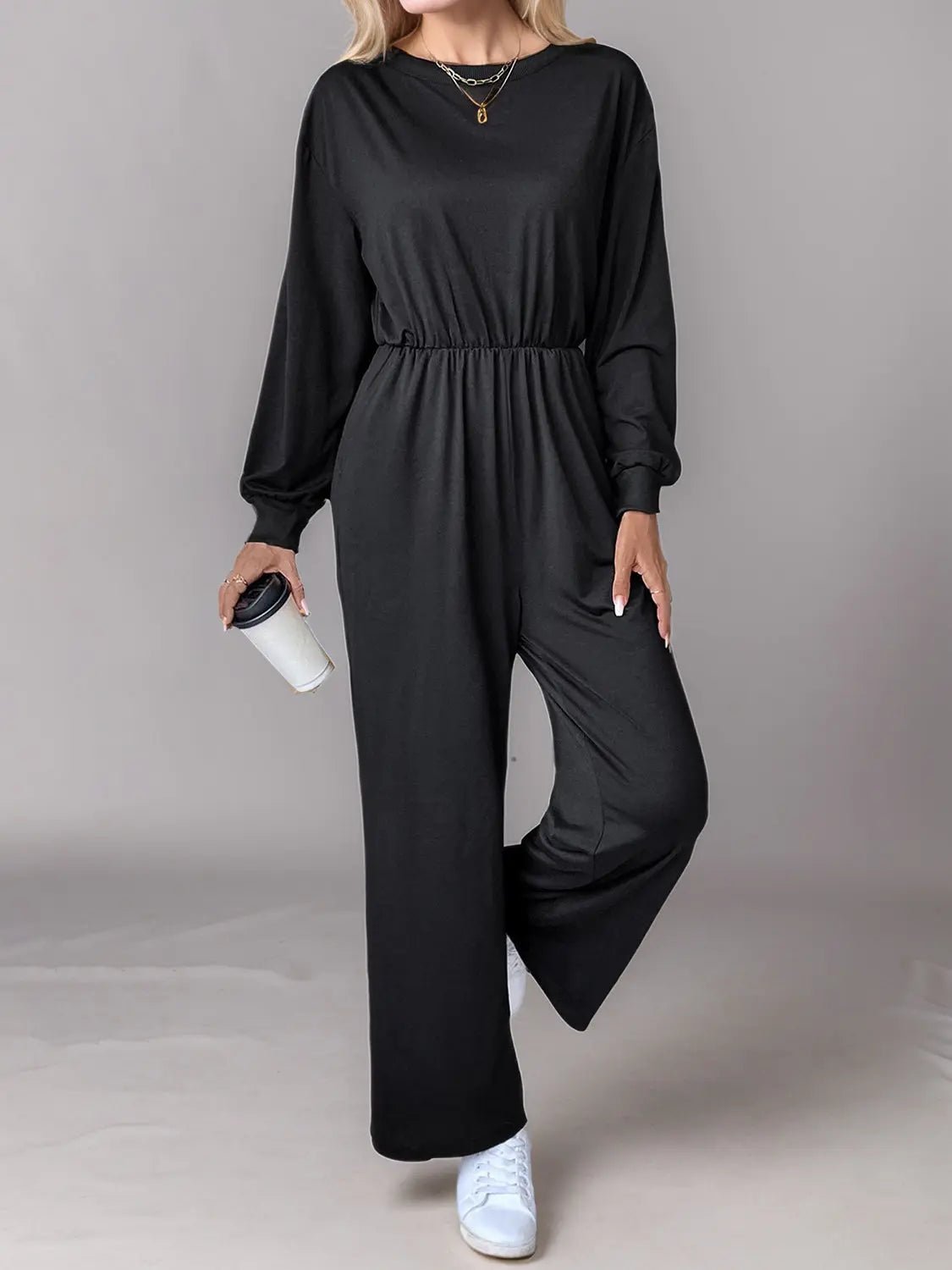 Tied Round Neck Wide Leg Jumpsuit 2668south