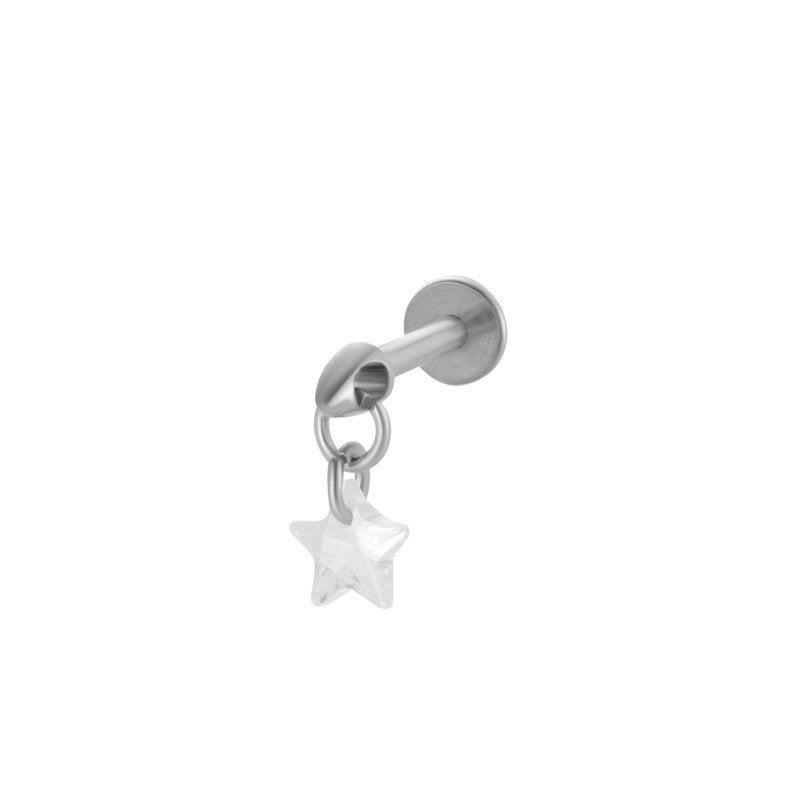 Titanium Alloy Inlaid Zircon Flower Love Heart Star Internal Screw Labret Puncture Ear Bone Stud 2668south