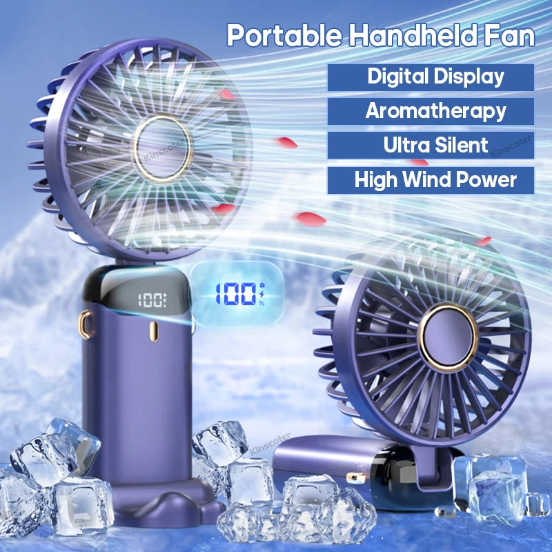 USB Handheld Mini Fan Foldable Portable Neck Hanging Fans 5 Speed USB Rechargeable Fan with Phone Stand and Display Screen 2668south