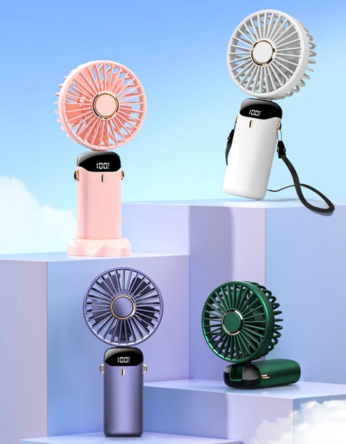 Load image into Gallery viewer, USB Handheld Mini Fan Foldable Portable Neck Hanging Fans 5 Speed USB Rechargeable Fan with Phone Stand and Display Screen 2668south
