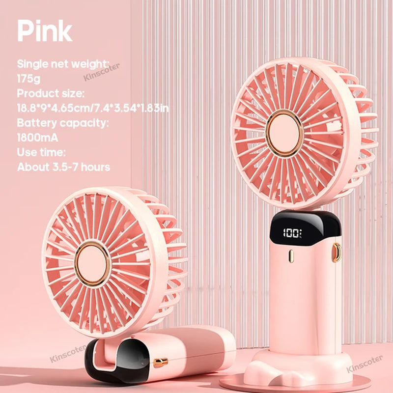 USB Handheld Mini Fan Foldable Portable Neck Hanging Fans 5 Speed USB Rechargeable Fan with Phone Stand and Display Screen 2668south