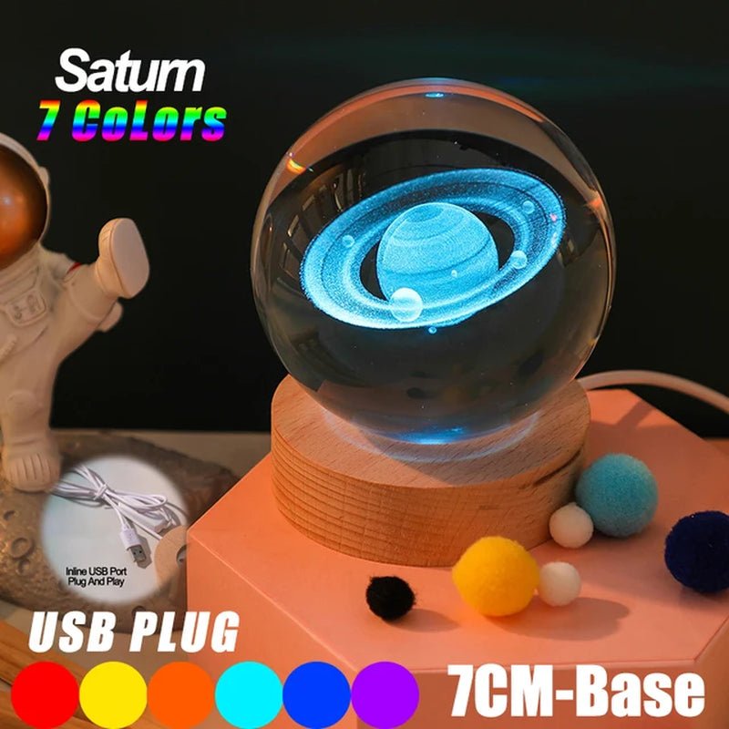 USB LED Night Light, Galaxy Crystal Ball Lamp, 3D Planet Moon Lamp, Home Decoration 2668south