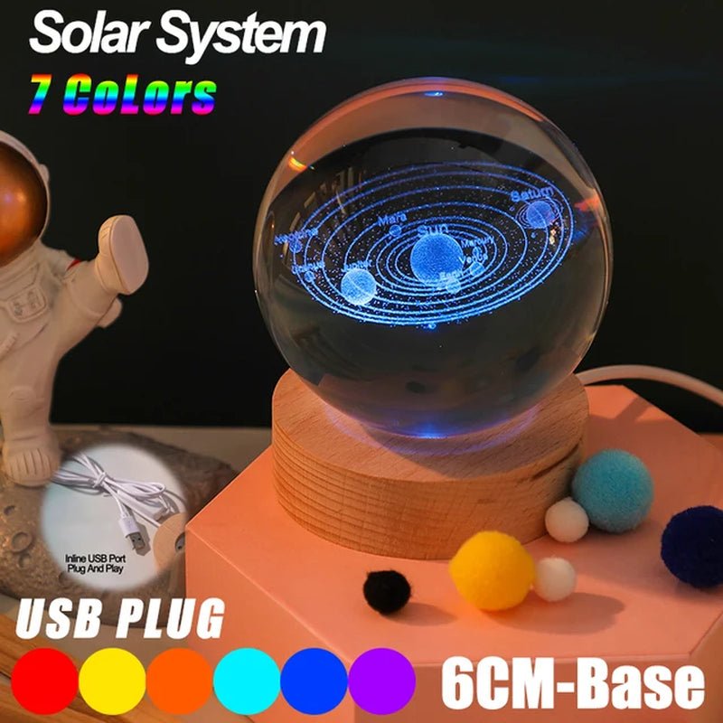 USB LED Night Light, Galaxy Crystal Ball Lamp, 3D Planet Moon Lamp, Home Decoration 2668south