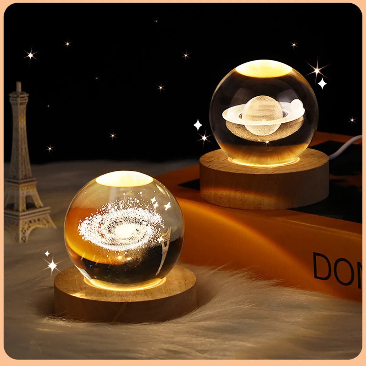 USB LED Night Light, Galaxy Crystal Ball Lamp, 3D Planet Moon Lamp, Home Decoration 2668south