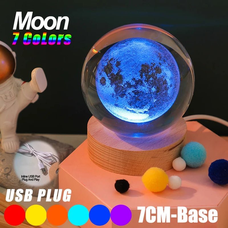 USB LED Night Light, Galaxy Crystal Ball Lamp, 3D Planet Moon Lamp, Home Decoration 2668south